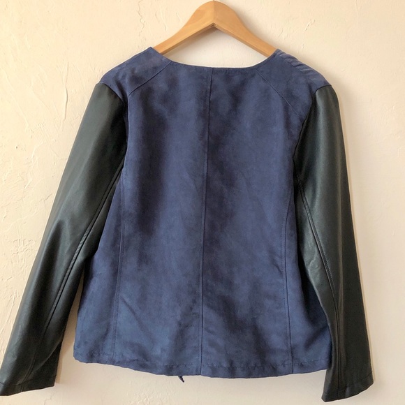 Moto Suede Sport Blue Black Jacket - Picture 2 of 4
